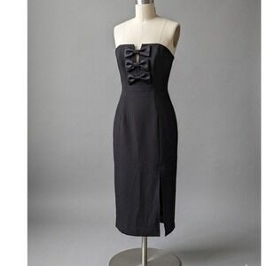 Giani Bini  Black Strapless Bow Front Midi Dress Side‎ Slit XL NEW